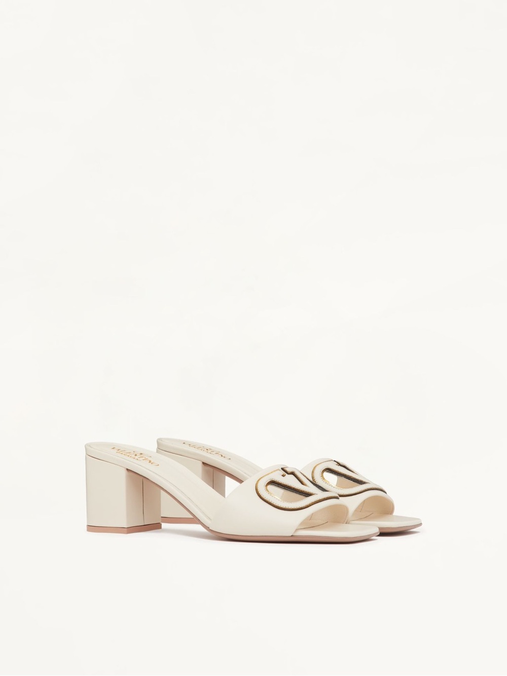 Authentic Valentino Garavani VLogo Cut Out Slide Sandals Ivory 38.5 / 8.5 US